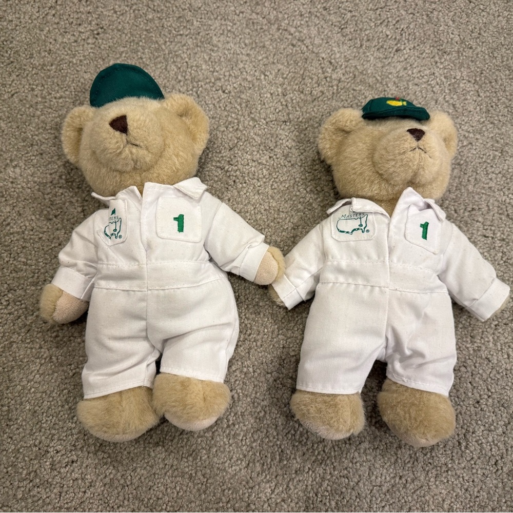 Set of 2 Masters Augusta Golf Tournament Caddy Teddy Bears